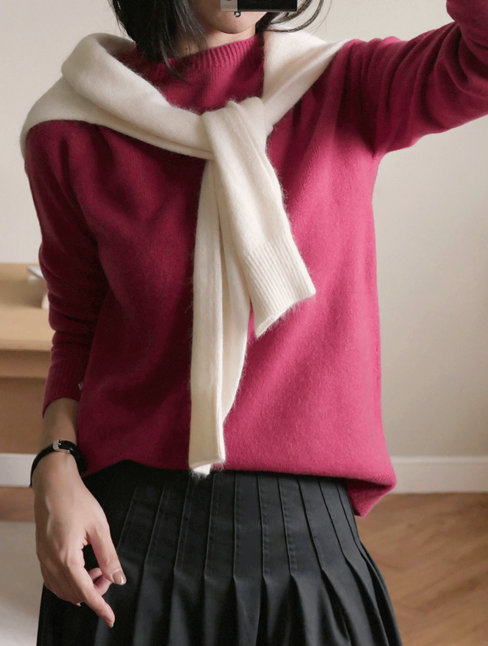 오브이베브 Rubato knitwear(홀가먼트+울)가을/봄/간절기/겨울/핑크/라운드넥/기본/니트/출근룩/하객룩