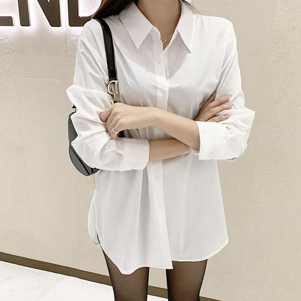 마일리 기본 레이어드 트임 롱 베이직셔츠