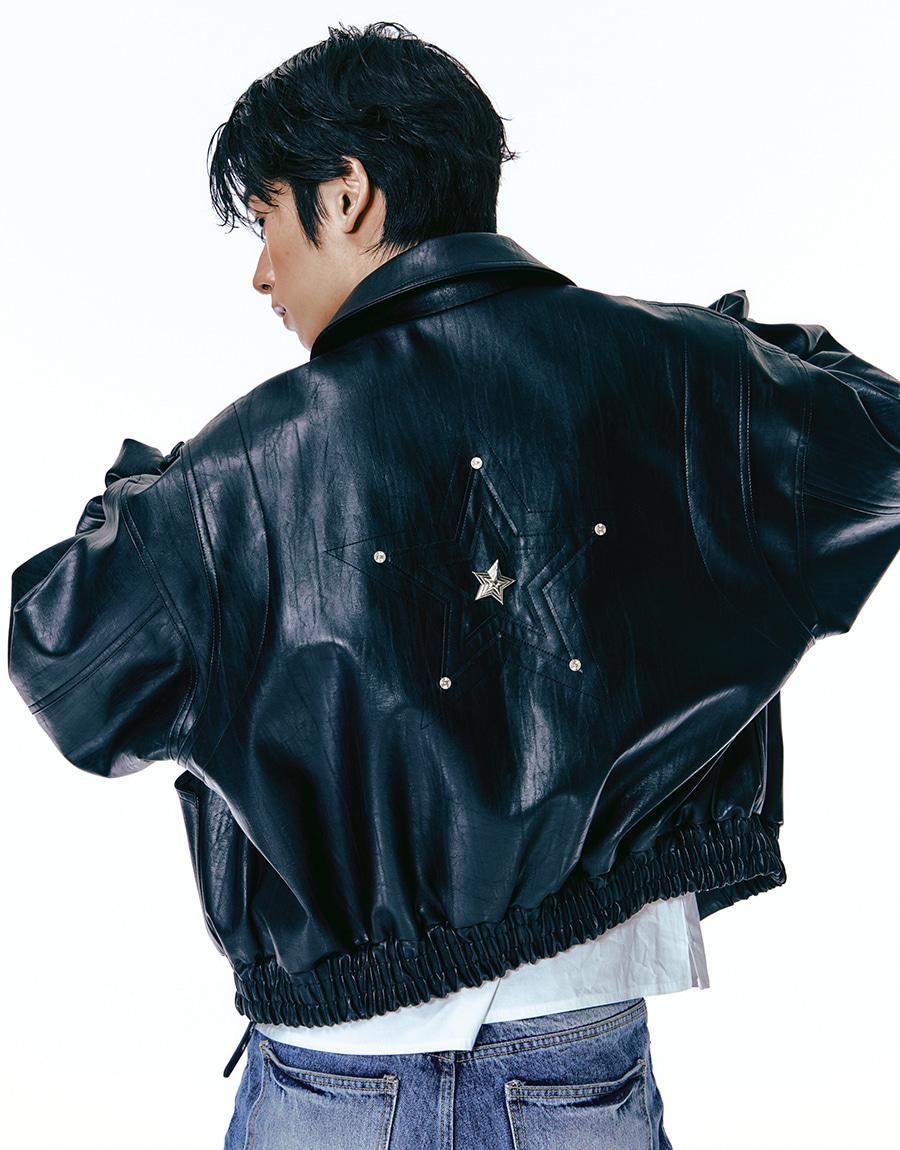 [0079] Star Stud Leather Blouson - Black