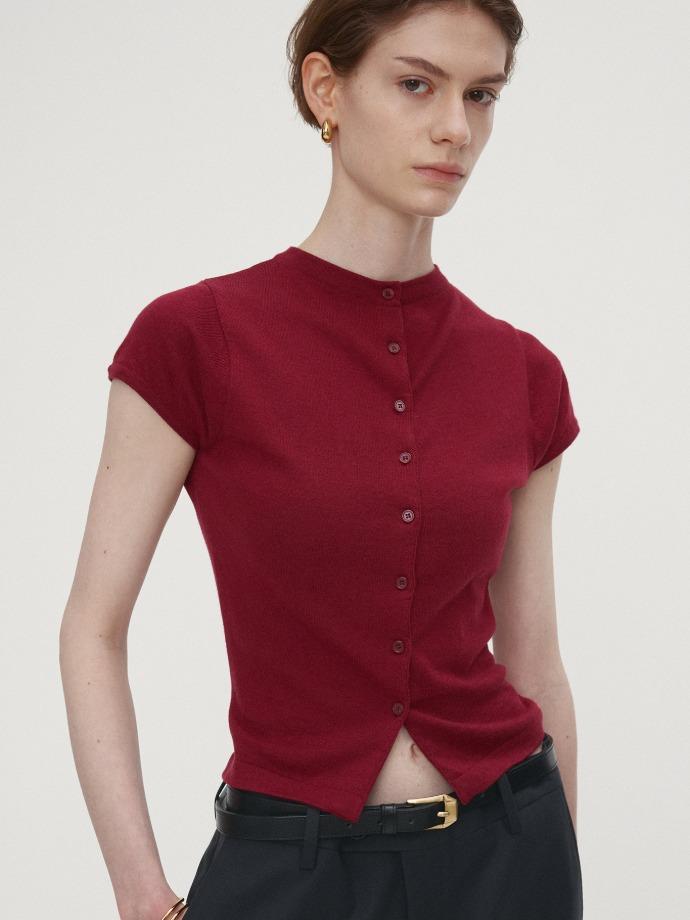 SILK COTTON CAP SLEEVE CARDIGAN_ RED