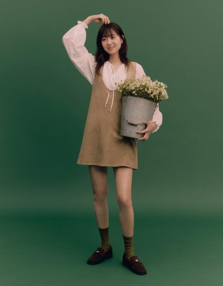 A line suede one-piece - beige