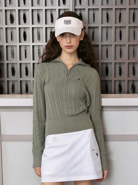 MOUVEMENT W HALF ZIPUP LIGHT CABLE KNIT green