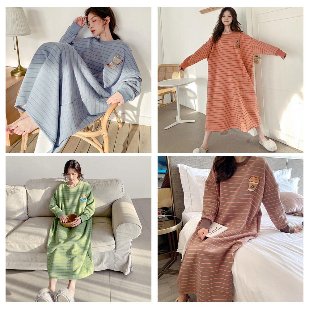 4color 카페 긴팔 원피스 잠옷 봄 가을 겨울 파자마 홈웨어