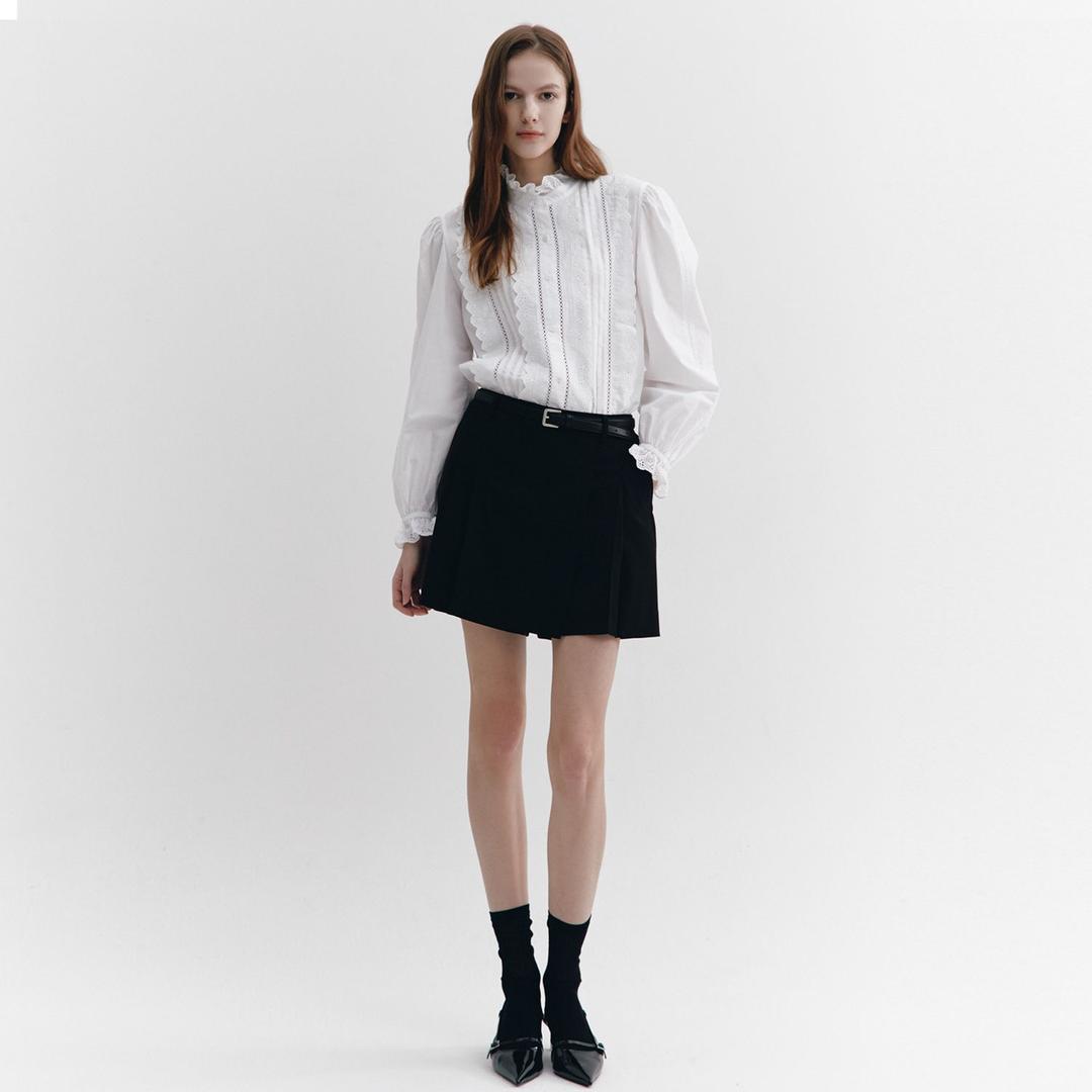 Pleats Wrap Skirt-type Shorts BLACK