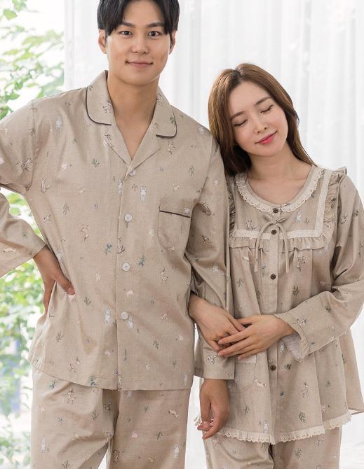 숲속친구들 긴소매 상하 신혼부부 커플순면잠옷