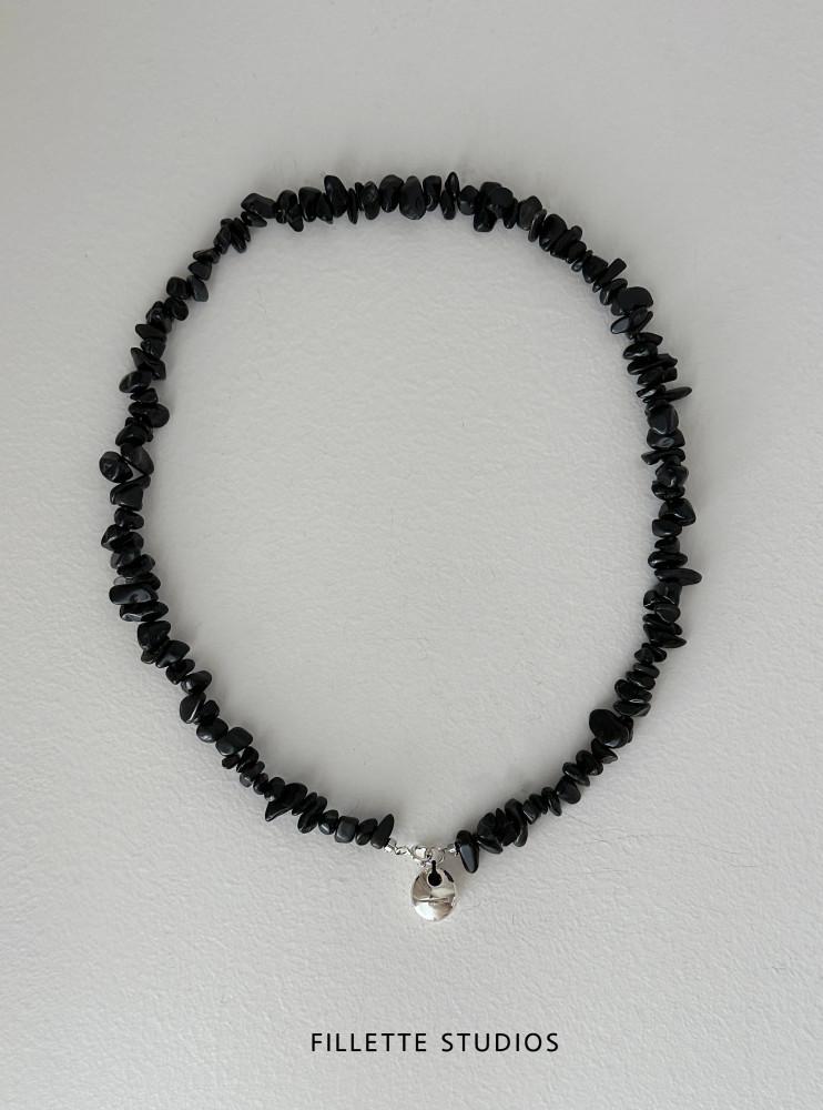 black onyx coral stone necklace