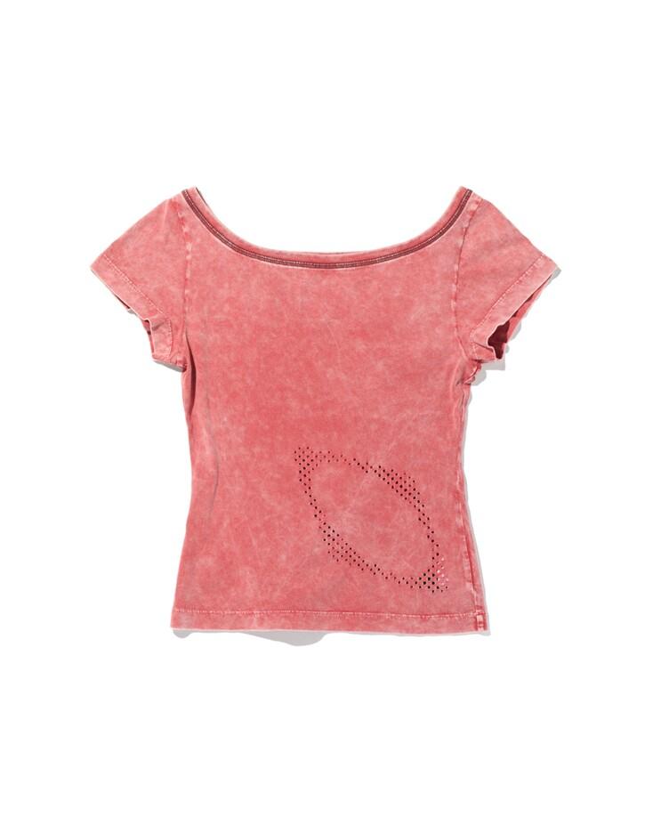 BLEACHED WIDE NECK T-SHIRT  - BLEACHED RED