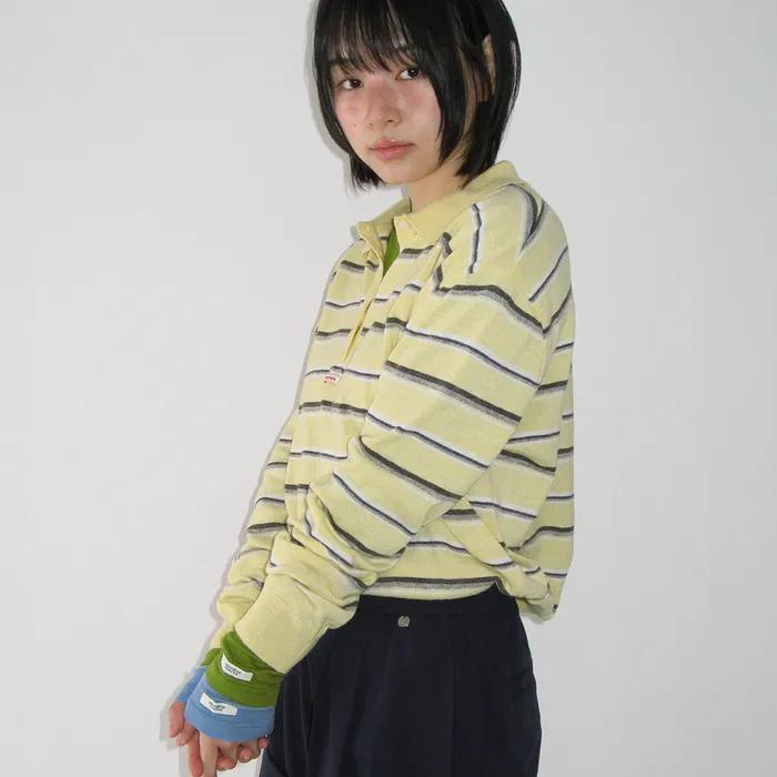 LOOSE FIT STRIPE COLLAR KNIT SOFT YELLOW