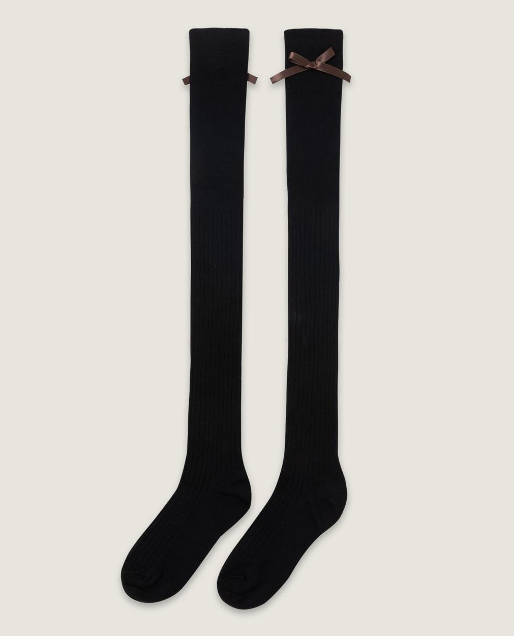 Ribbon over knee socks_Black