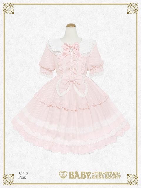 Fluffy Gingham Heart one piece dress - ピンク Pink
