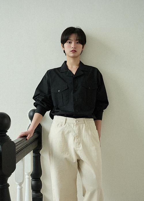 고밀도 오픈카라 포켓 셔츠 / black
