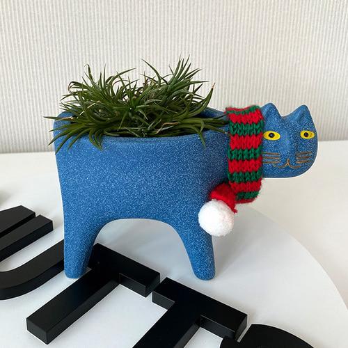 도자기 고양이 꽃 화분