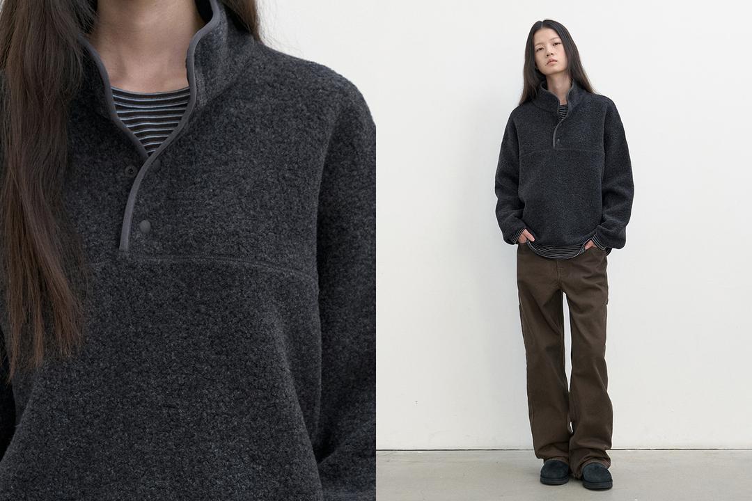 Half snap fleece pullover (charcoal)
