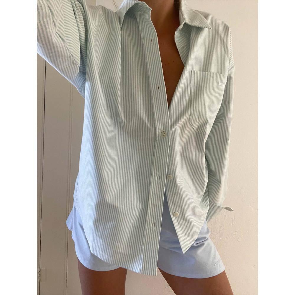 Djerf avenue 브리지 셔츠 그린 스트라이프