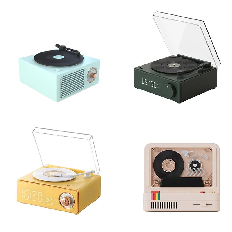 360 ° 스테레오 서라운드 레코드 플레이어 스피커 시계, 블루투스 5.0 확성기, 무선 사운드 비닐 레코드 박스 스피커