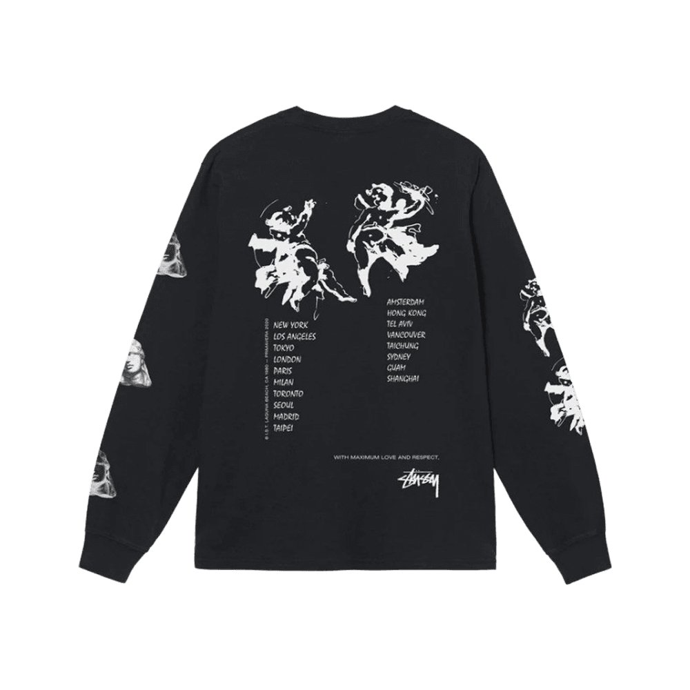 스투시 엔젤스 피그먼트 다이드 롱슬리브 티셔츠 블랙