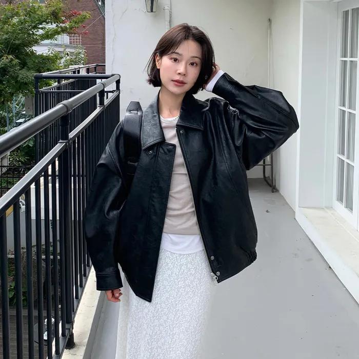 [인플루언서 PICK] over fit leather blouson jacket-black [11/19 부터 순차 발송]