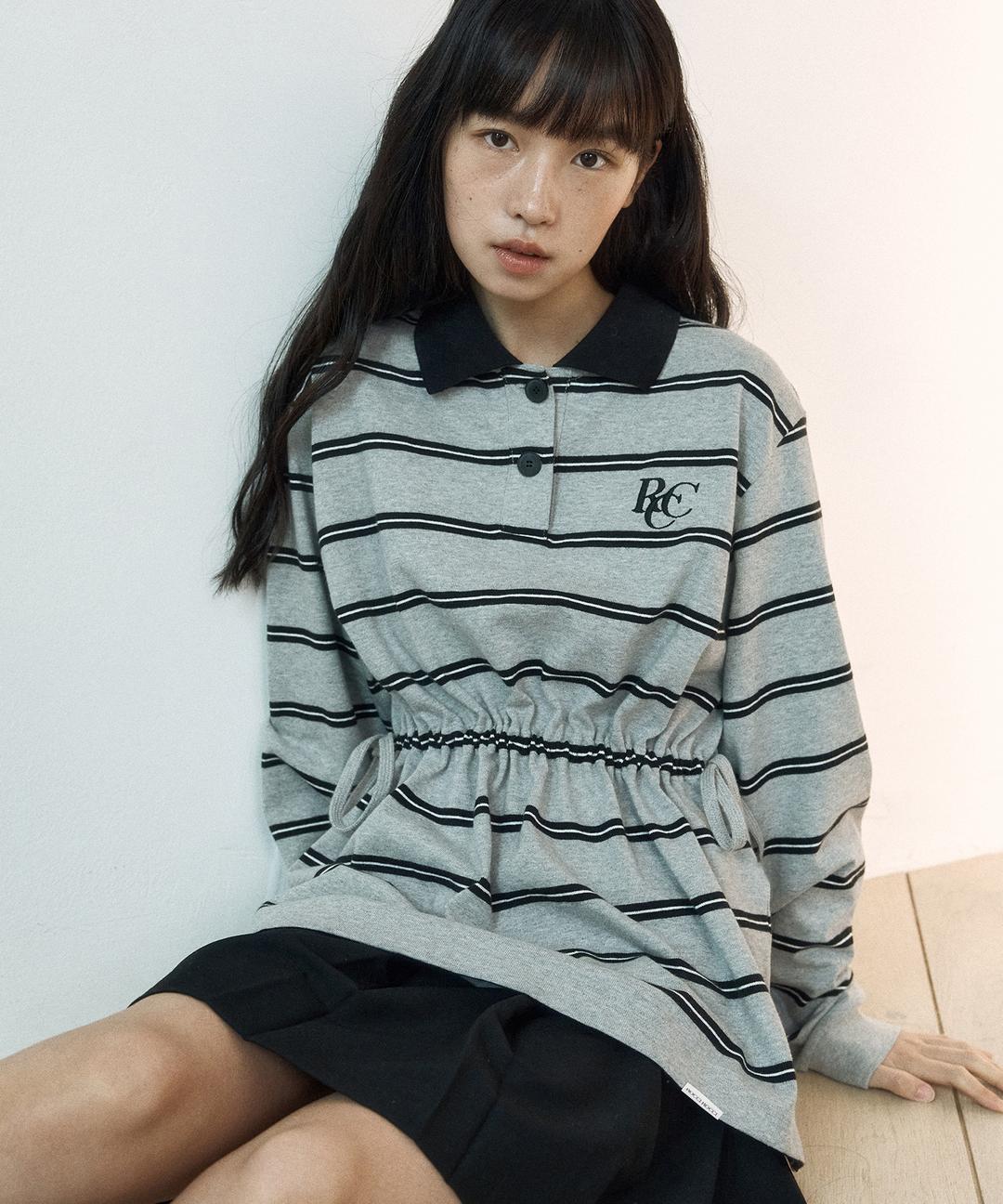 로씨로씨 RCC 스트라이프 버튼 카라 럭비 롱슬리브 티셔츠 [멜란지 그레이]