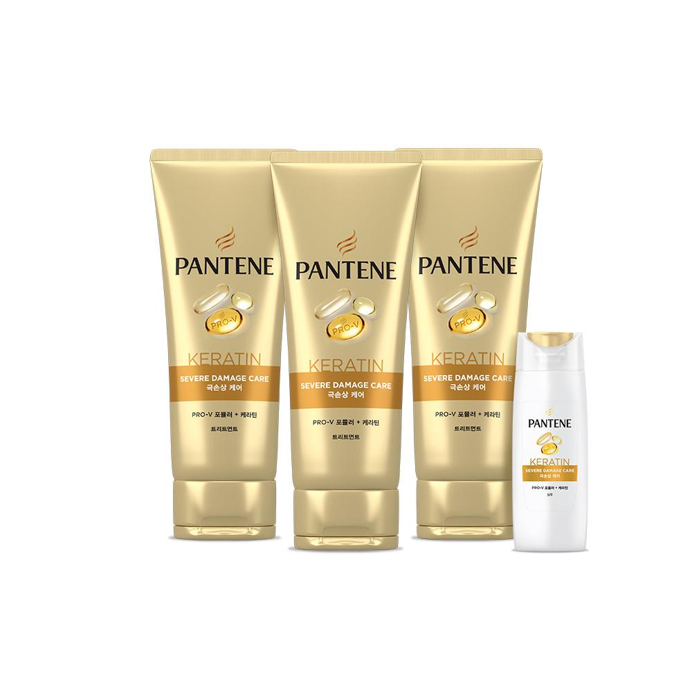 팬틴 극손상 케어 트리트먼트 220ml 3개 + 극손상 케어 샴푸 90ml 1개