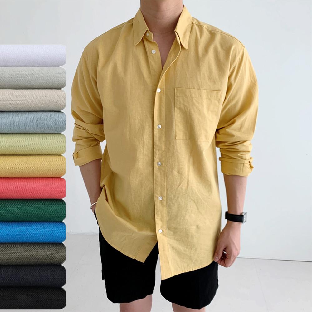 LOGAN 셔츠 남자 여름 오버핏 아이스 남성 린넨 셔츠