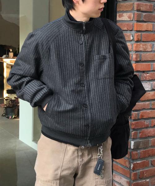 머키 스트라이프 집업 점퍼_차콜