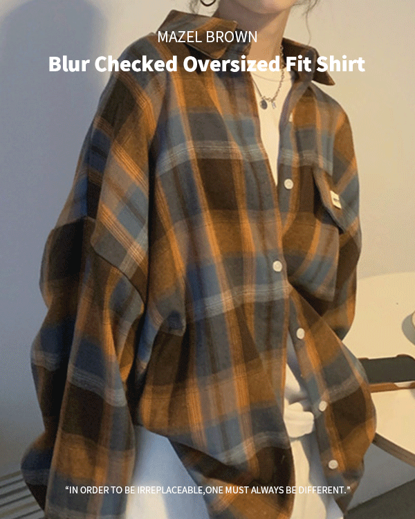 블러 체크 오버핏 셔츠