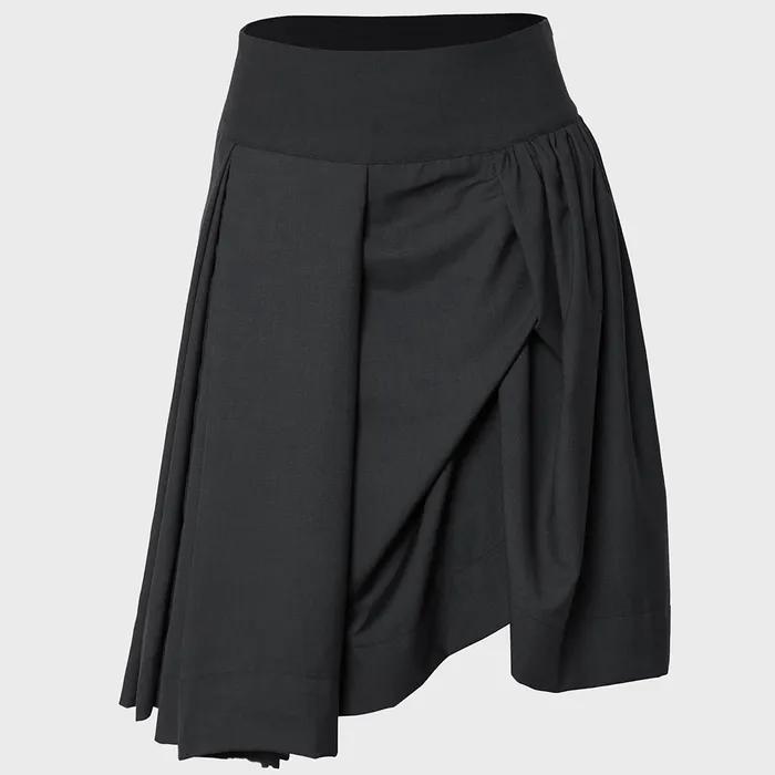 Asymmetrical Draped Midi Skirt (FL-248_Black)