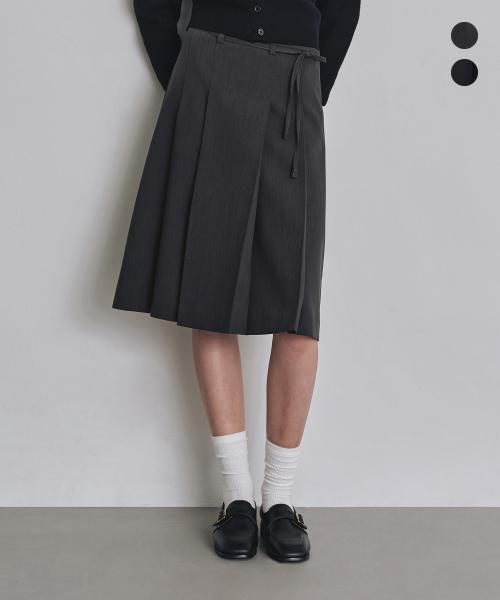 [우먼] 포멀 플리츠 미디 스커트 차콜 COWSK001CHARCOAL