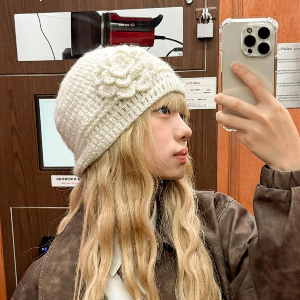 블루씨티 스팽클 플라워 니트 뜨개 비니 모자 4color