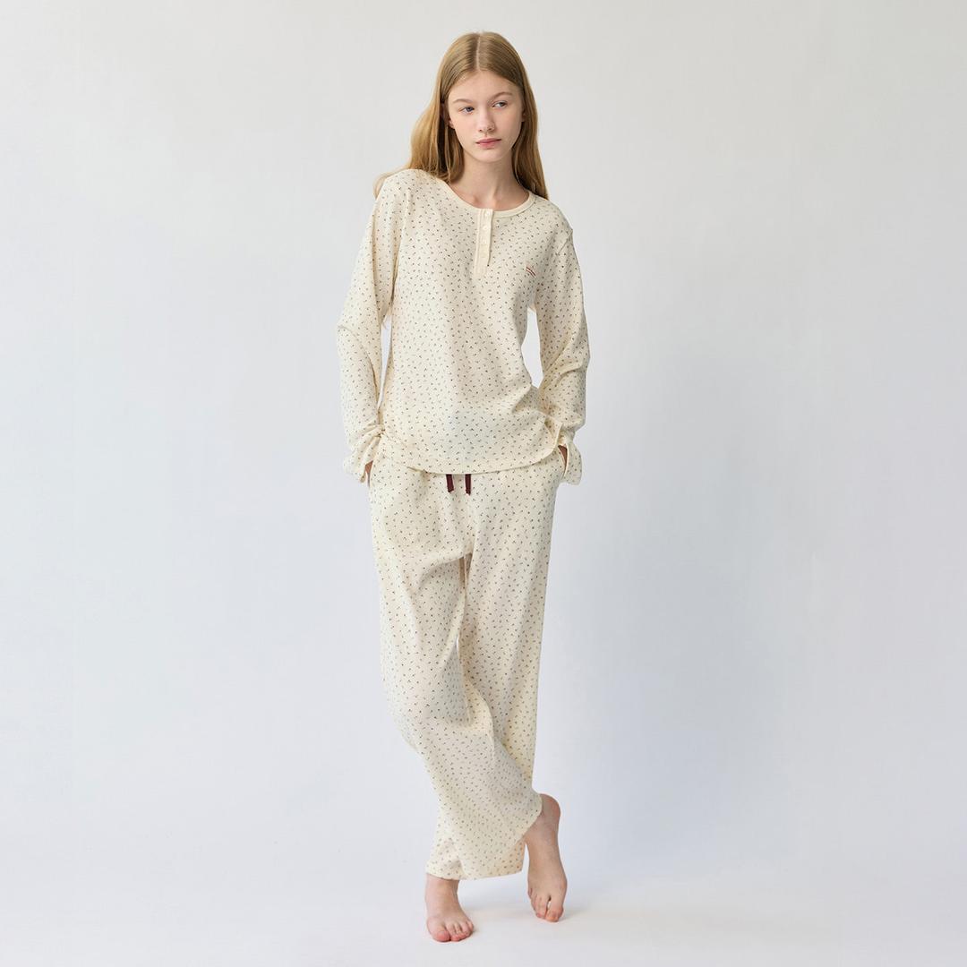 달리아 와플 여성 잠옷 세트 홈웨어 파자마 긴팔 긴바지