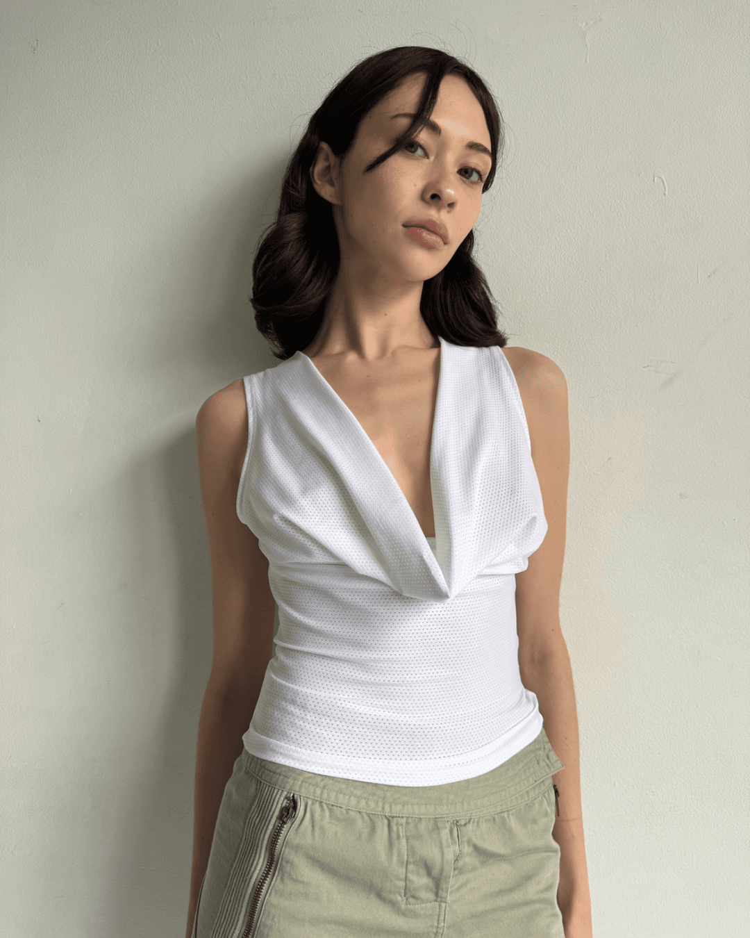 Reversible Cowl Neck Tank White - XS