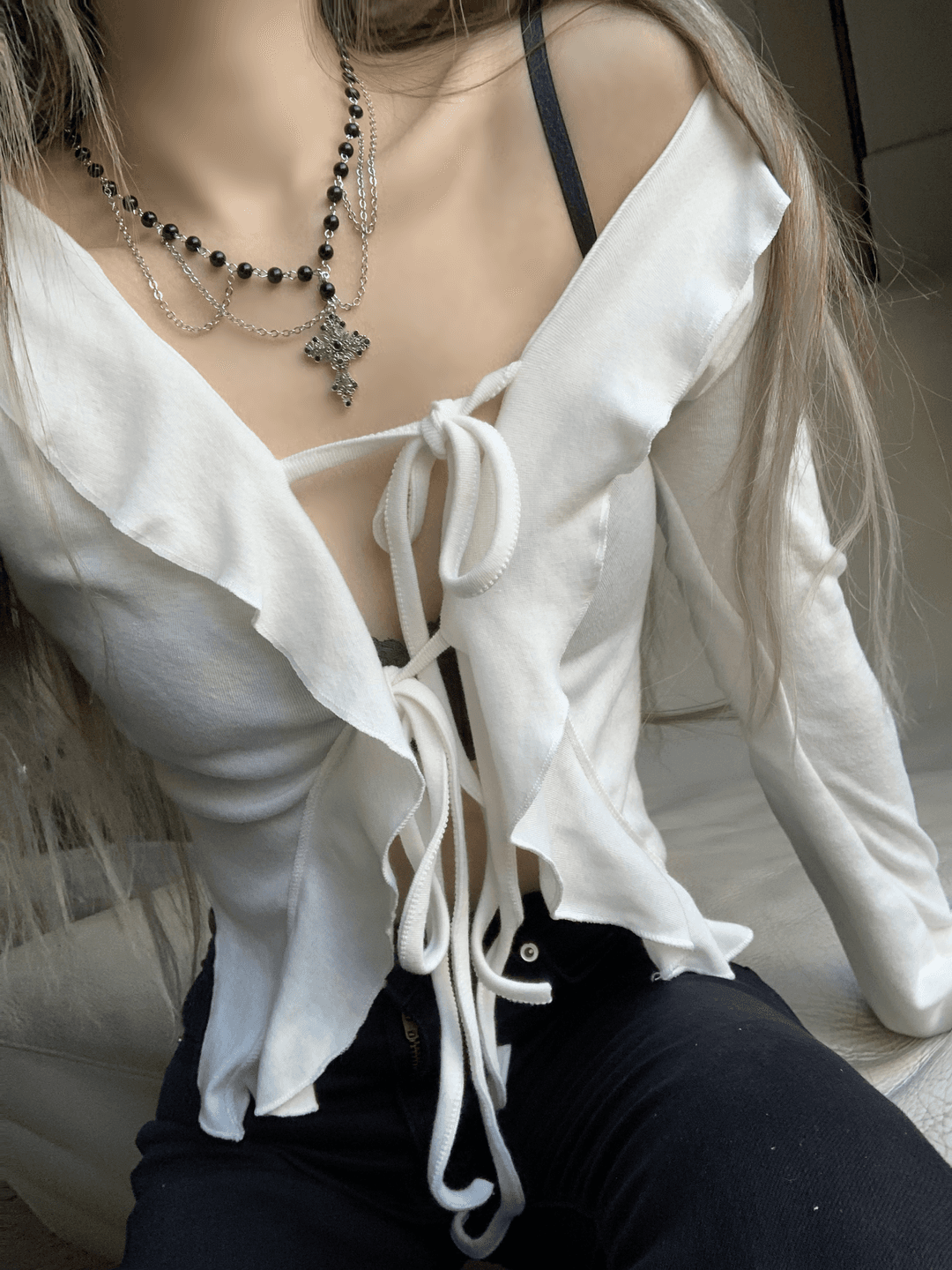 Recola Ribbon Frill Cardigan (white)