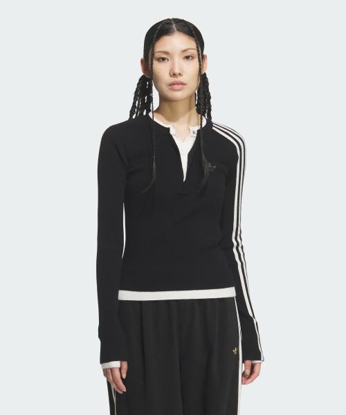 프리미엄 3-스트라이프 버튼 크루 스웨트셔츠 KS5333