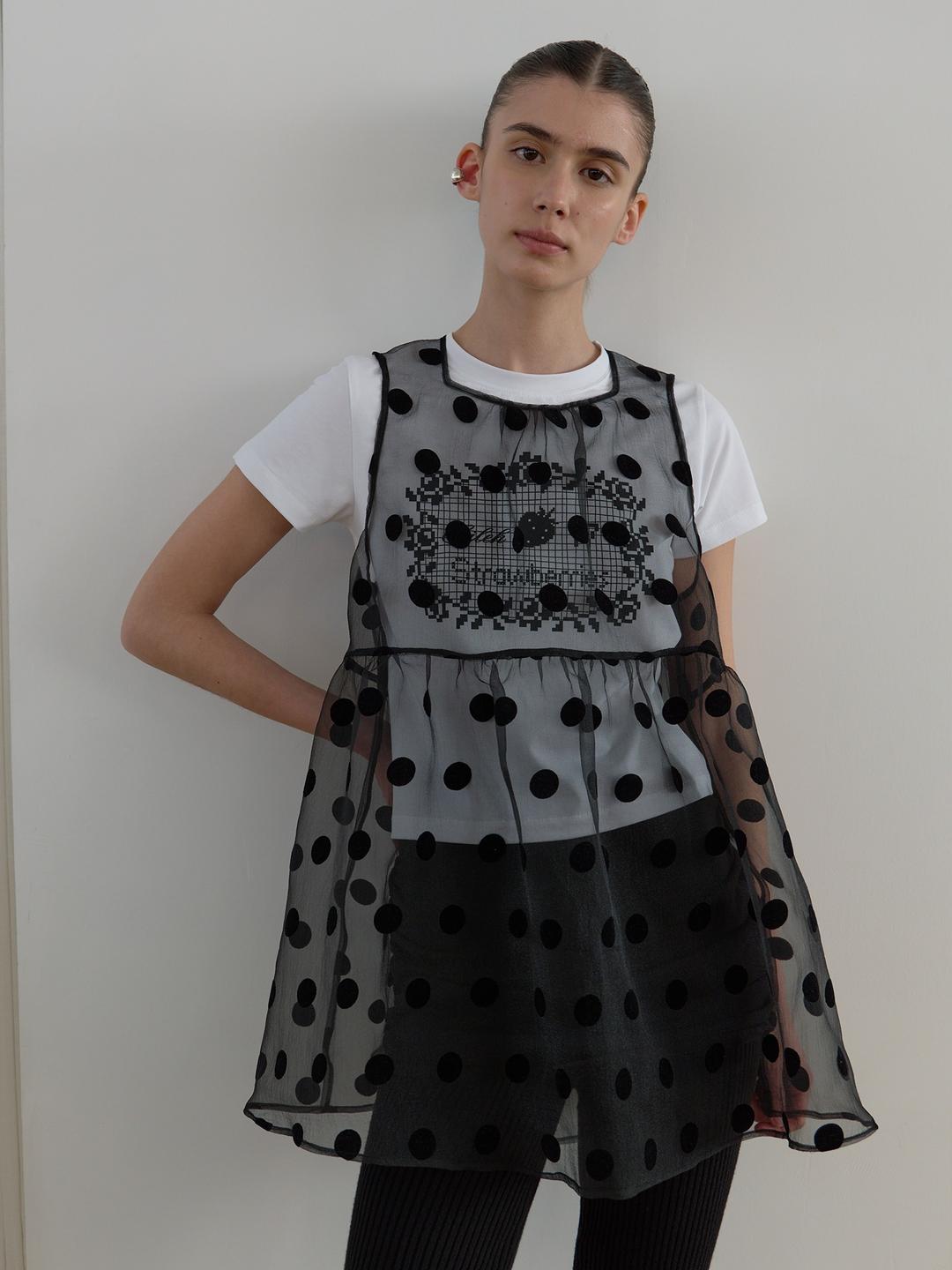 SHEER DOT ORGANZA DRESS_BLACK