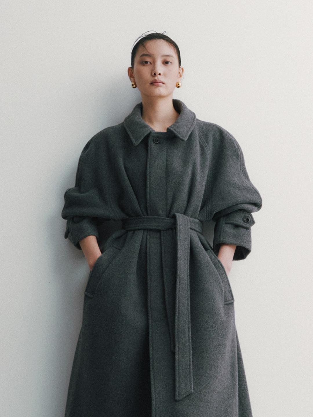 Hidden Wool Coat, Grey