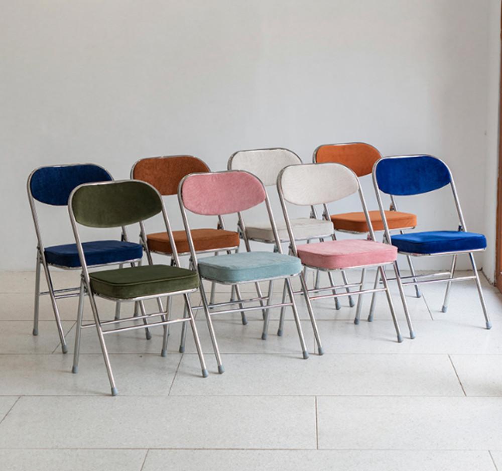 북유럽 빈티지 코듀로이 카페 인테리어 포인트 철제 디자인 의자 골덴 접이식 의자