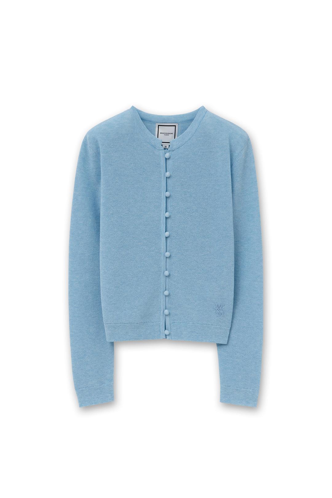 블루 라운드넥 버튼 가디건