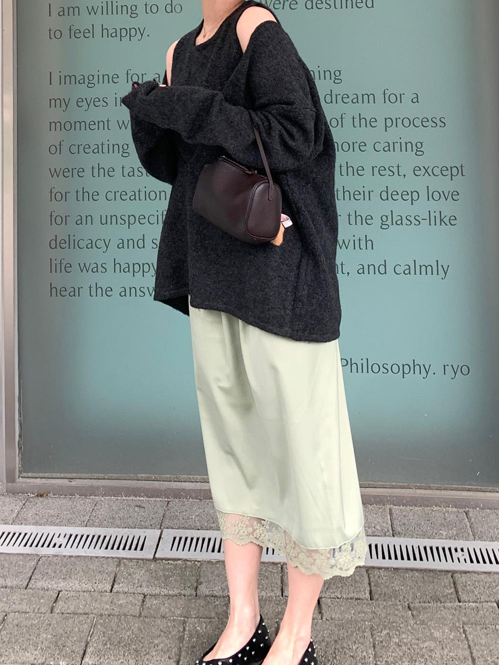 새틴 레이스 스커트 (4color)