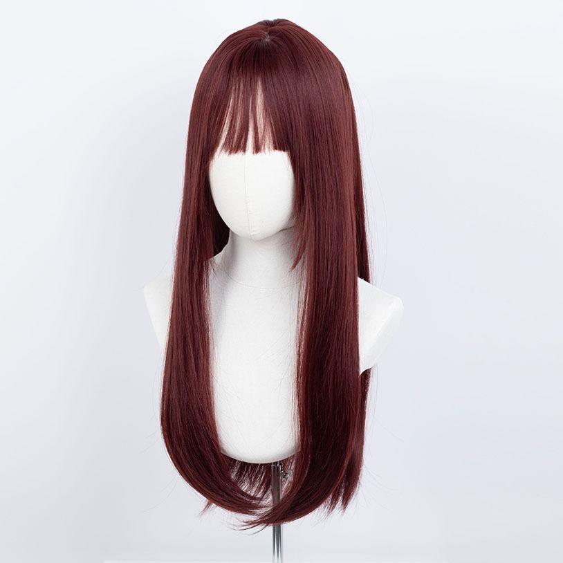 다크 레드 긴 생머리 가발 2 type