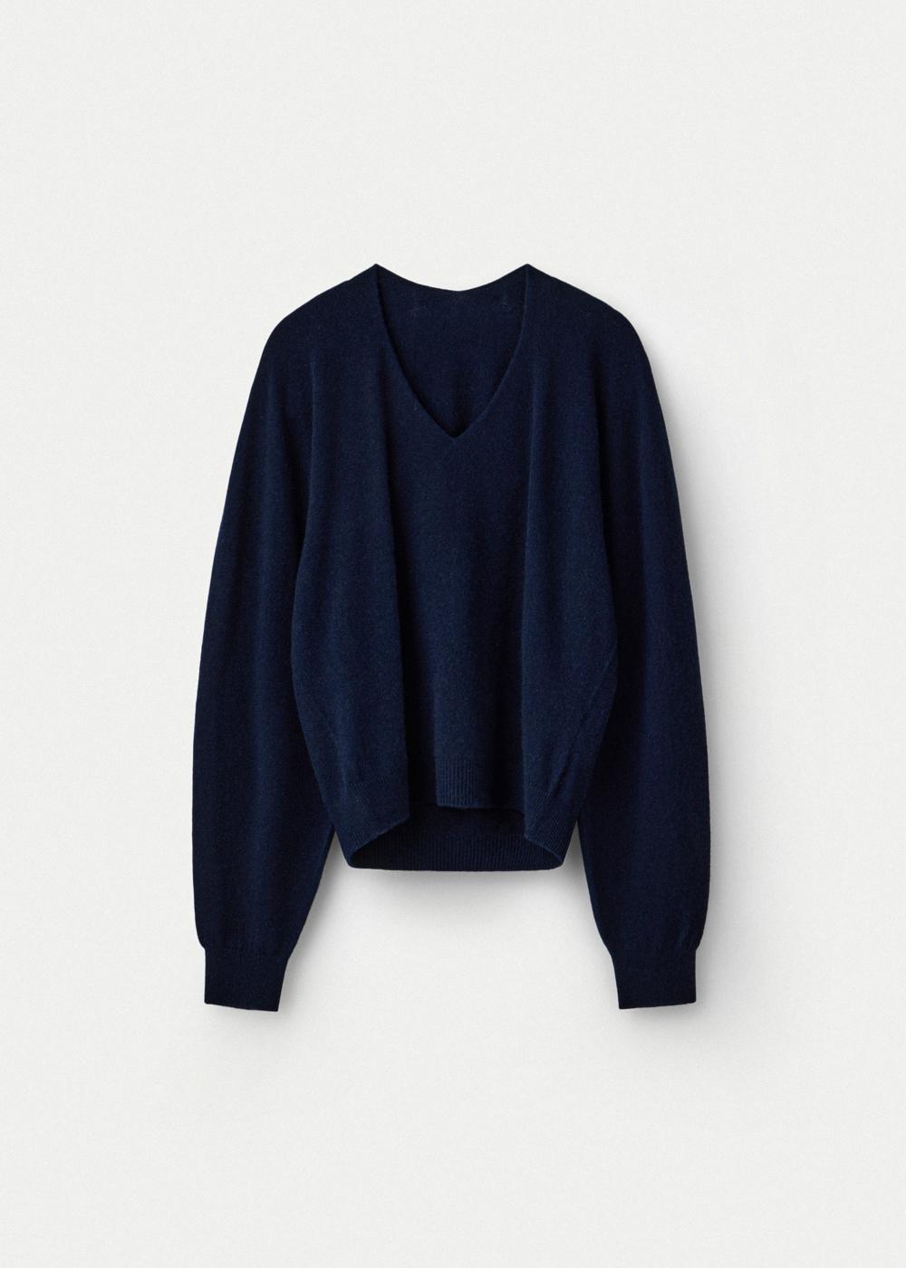 Wool Cashmere V Neck Pullover_Deep sea
