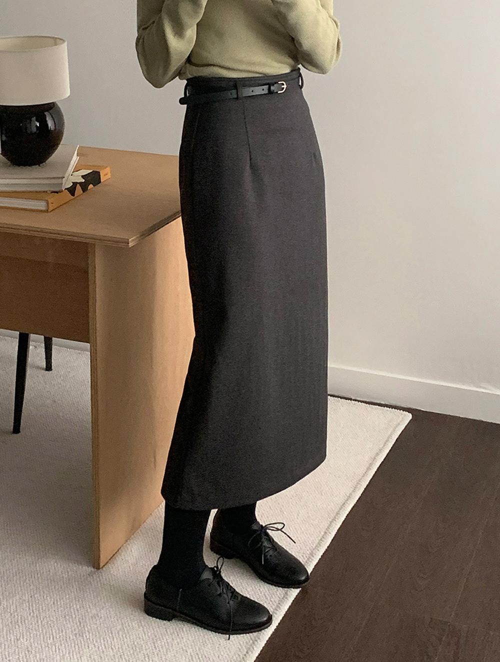 오브이베브 Lane belted skirt(벨트set)겨울/하객룩/출근룩/스커트/벨트/벨트세트/롱스커트/스커트/기모스커트
