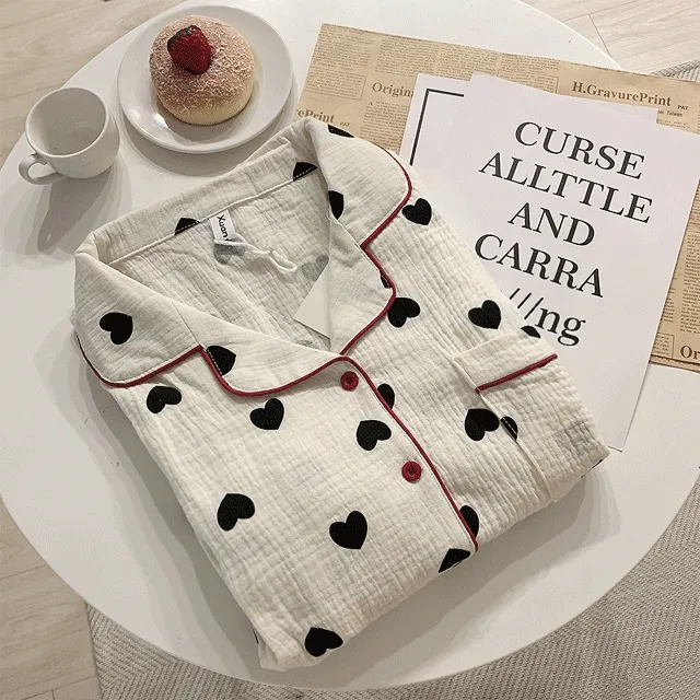 🖤[당일출고/반팔긴팔] 순면100 하트 요루 잠옷 여름 파자마 빅사이즈 세트 반팔 상하세트