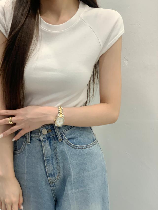 끌로에드 👕기본템👕메이 미운살 커버 캡소매 데일리 코튼 면 스판 티셔츠 4color