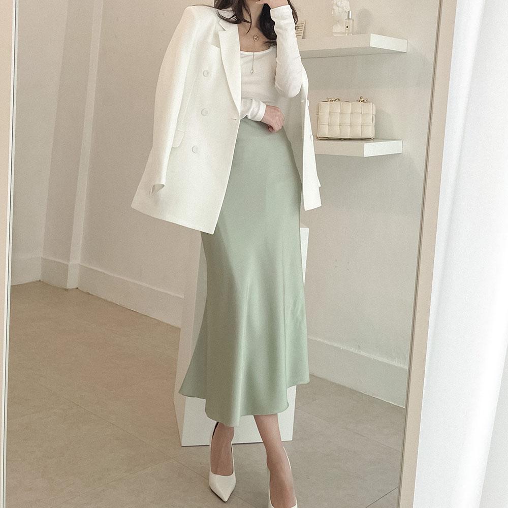 사계절 새틴 머메이드 실크 롱 스커트 4color