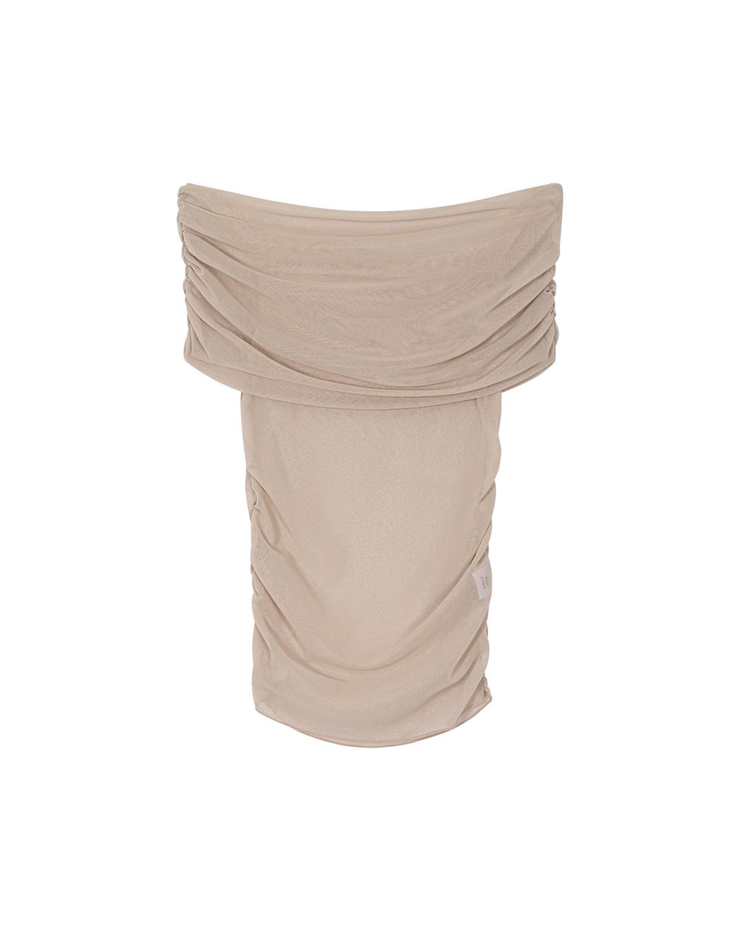 SPARKLE SHIRRING OFF-SHOULDER TOP, BEIGE