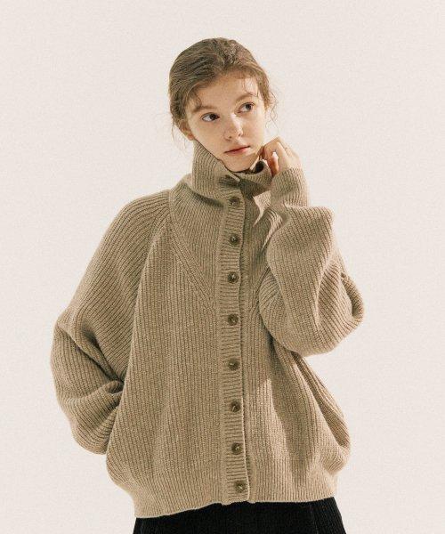 터틀넥 메리노 울 니트 가디건 [린넨베이지, 그레이, 딥브라운]