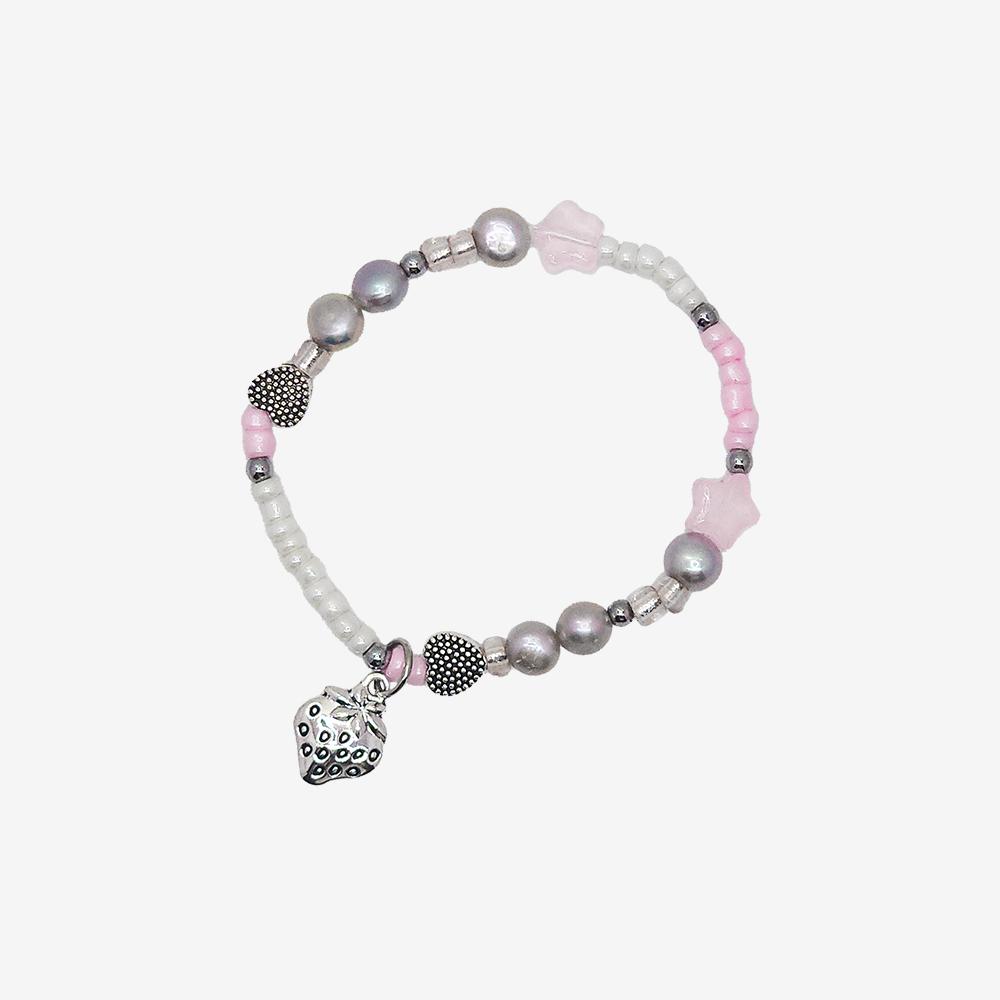 Y2K 딸기 실버 담수 진주 비즈 팔찌