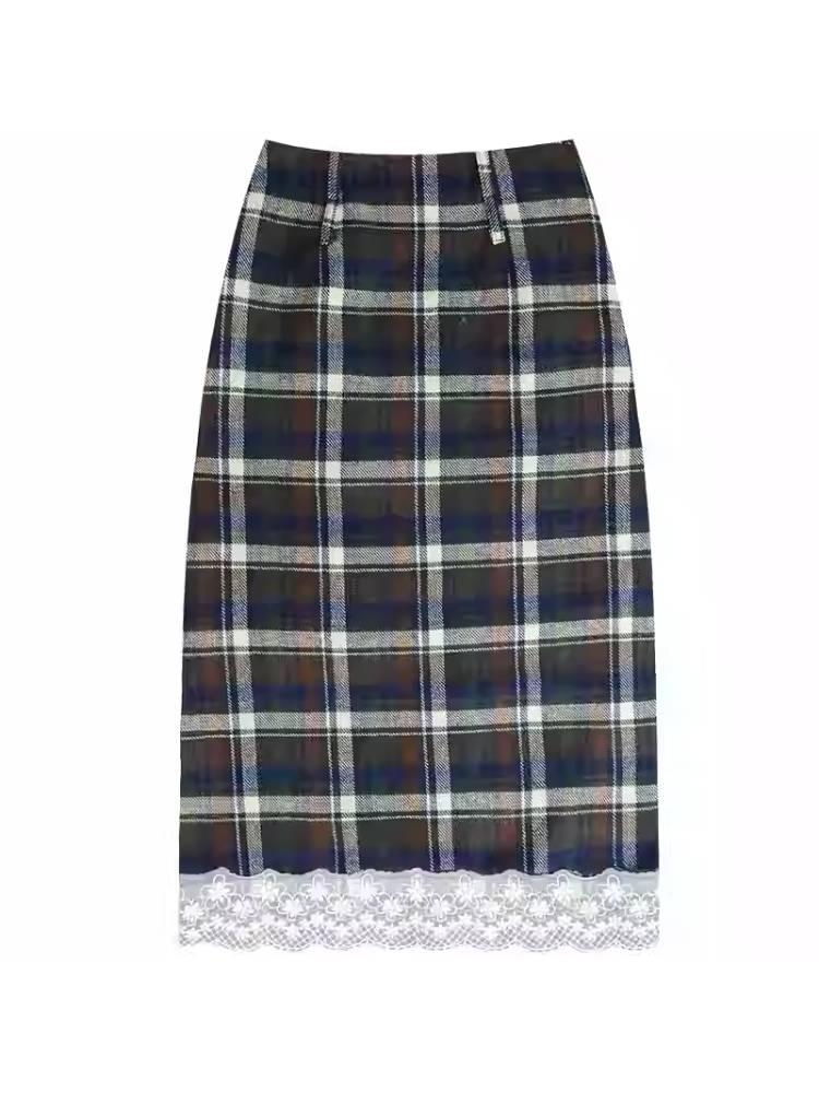 Plaid lace skirt【s0000011082】