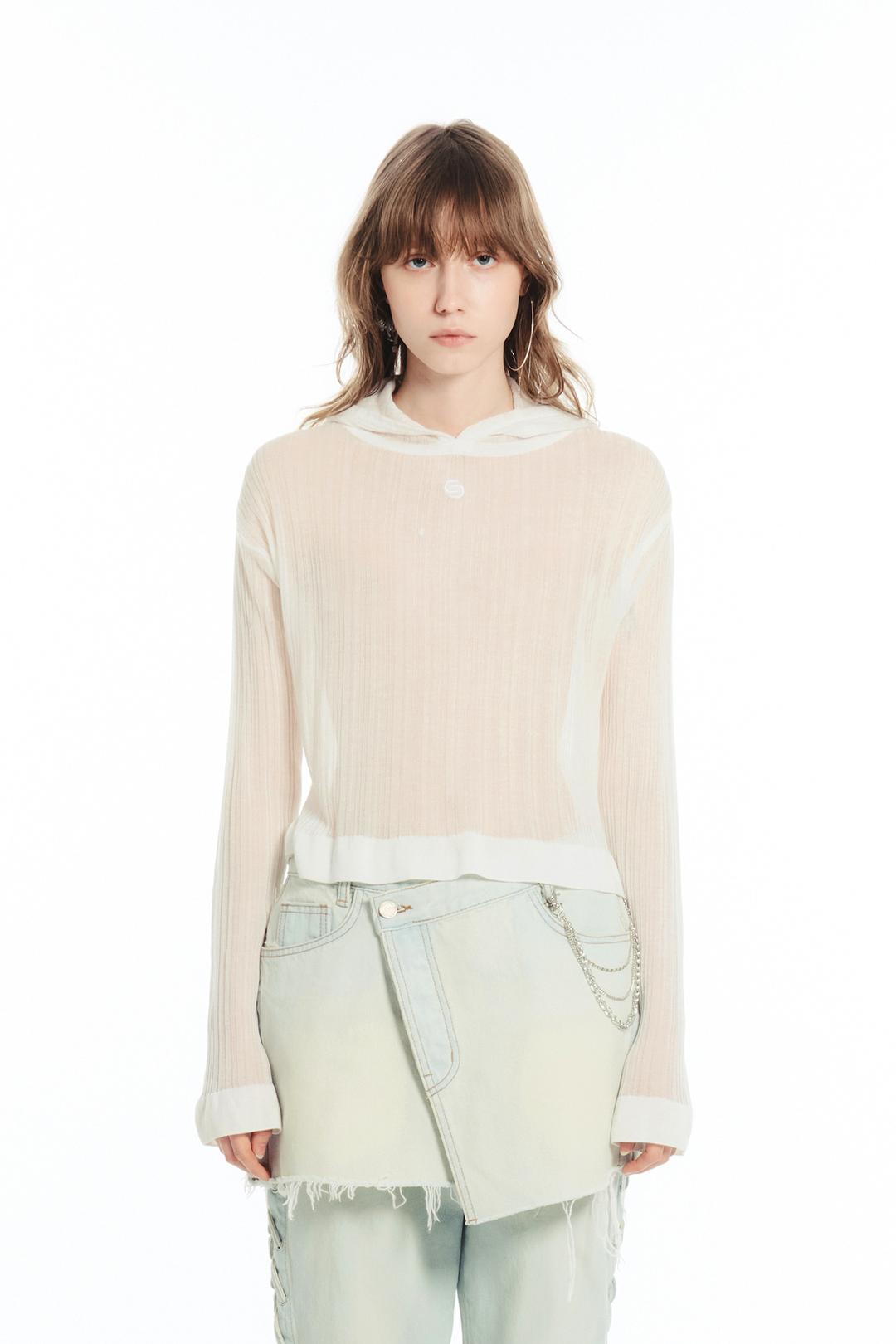 SHEER LOGO HOOD KNIT / WHITE