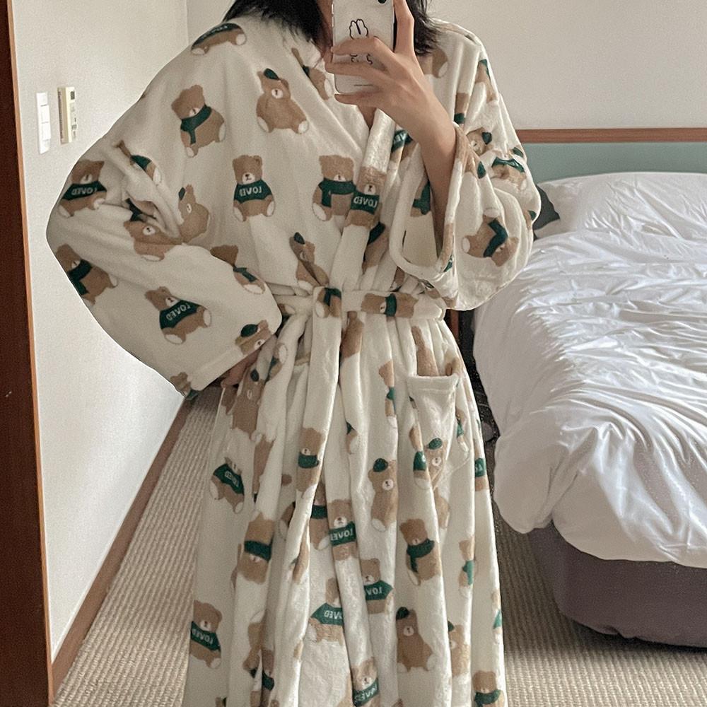 러브 베어 극세사 수면 로브 잠옷 샤워 가운 수유 파자마
